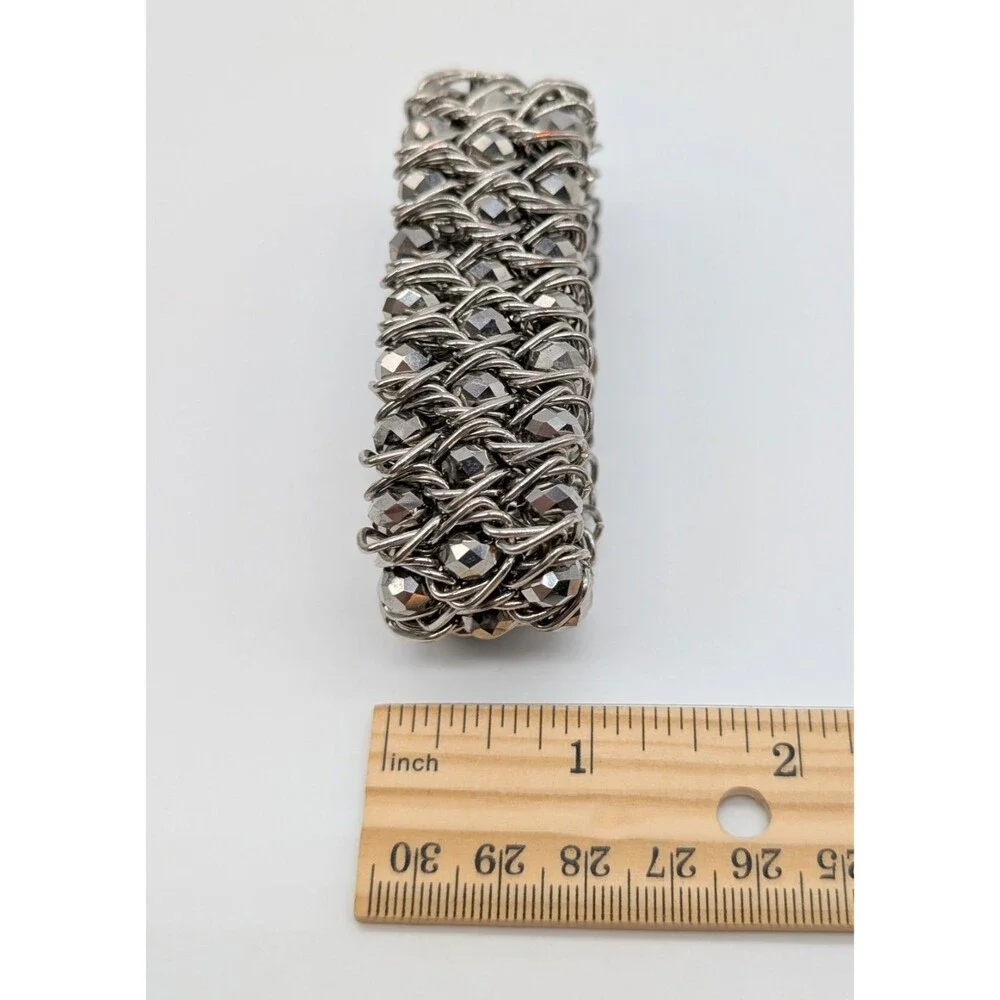 Gunmetal Chain Link Faceted Rhinestone Stretch Bracelet